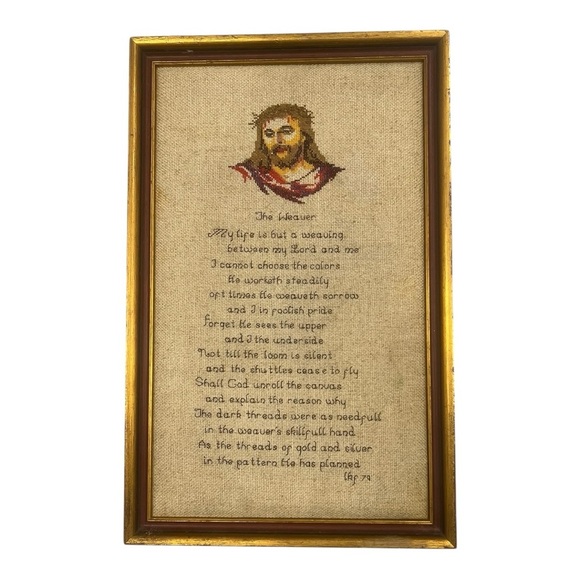 Vintage Framed Embroidery “The Weaver” Poem with Christ Portrait - Picture 6 of 10